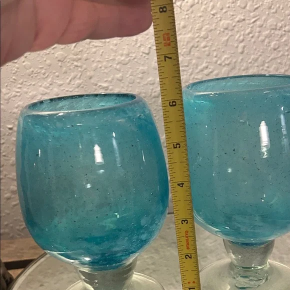 Set of Two Blue Blown Glass Goblets - Picture 4 of 11